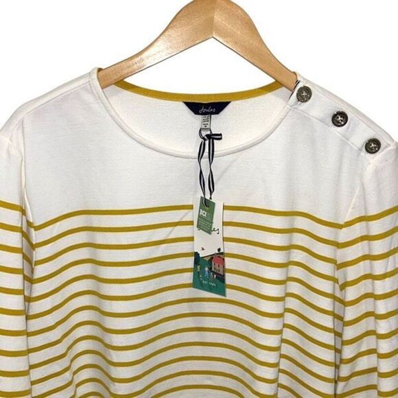 Joules Womens Striped Seacombe Button Shoulder Breton Top White Yellow Sz 20 NWT - Picture 3 of 12